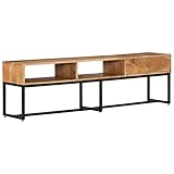 Vintage TV Schrank TV Board TV Lowboard Wohnzimmer Schlafzimmer Fernsehtisch Fernsehschrank mit 1 Schublade und 2 offenen Fächern, 160x30x45 cm Massivholz Akazie