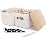 Kerhouze 2 PCS Aufbewahrungsbox mit Bambus Deckel Aufbewahrungsboxen Kunststoff Stapelbare Kleine Aufbewahrungsbox mit Griffen für Küche Schlafzimmer 26*17.8*15.5cm, 6.5L
