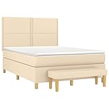 vidaXL Boxspringbett mit viskoelastischer Matratze, Schaumstoff, Taschenfedern, anpassbar, gepolstert, wendbar, cremefarben, 140 x 190 cm
