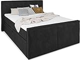 Wonello Boxspringbett 180x200 mit Bettkasten Florenz - gemütliches Doppelbett in Lederoptik - Stauraumbett 180 x 200 cm mit Matratze und Topper