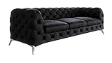 ROVERTI Sofa Chelsea, 3-Sitzer Chesterfield-Sofa für Wohnzimmer Lounge, Couch mit verchromten Füßen, Möbel, Freistehende Polster Sofas & Couches, Sofagarnitur Couchgarnitur Schwarz 243x73x100 cm