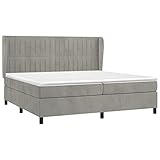 vidaXL Boxspringbett mit Matratze Polsterbett Bett Doppelbett Lattenrost Bettgestell Bettrahmen Schlafzimmerbett Hotelbett Hellgrau 200x200cm Samt