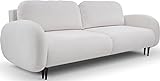 WFL GROUP Sofa mit Bettkasten - Gemütlich Schlafsofa mit Schwarze Metallbeine - 3 Sitzer Sofa Couch mit Schlaffunktion Bettfunktion Skandinavisch Polstergarnitur - Weiß