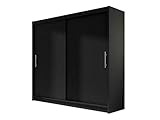 Kleiderschrank London I, Moderner Schiebetürenschrank, Schlafzimmerschrank 180x215x58cm, Garderobe, Schlafzimmer (Schwarz)