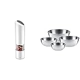 WMF Elektrische Mühle weiß Kunststoff Acrylglas & Schüssel-Set Gourmet für die Küche 4-teilig Edelstahl Cromargan Multifunktional als Rührschüssel Salatschüssel Servierschüssel stapelbar