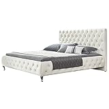 i-flair Polsterbett Amour 180x200 cm Barock Stil Designer Bett mit Lederknöpfe in der Farbe Weiß