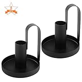 2 Stück Kerzenhalter Schwarz Metall, klein Kerzenständer retro Kerzenplatte Stabkerzen Ständer Stumpenkerzenhalter Kerzenleuchter Vintage 8.5x 9.5cm für Valentinstag Weihnachts Hochzeit Bad Dekoration