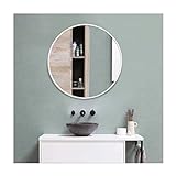 Muzilife Rund Spiegel 40cm mit Silber Metallrahmen Glas Wandspiegel mit Halterung zum Aufhängen in Wohn- oder Badezimmer