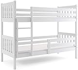 Interbeds Etagenbett Hochbett CARINO 200x90cm Kinderbett Doppelbett Kinderzimmer Bett Stockbett mit Lattenrost und Matratzen (WEIß)