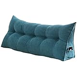 NENIUX Dreieckiges Kissen, extra Lesekissen, Kopfteil, Nachttisch-Rückenkissen, Rückenstütze, Bett-Rückenlehnenkissen für Doppelbett, abnehmbarer Bezug, Seeblau, 120 x 50 x 20 cm