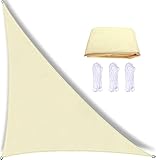 Fidrisen Sonnensegel Dreieckig rechtwinklig 3x4x5m, Cremeweiß，Sonnensegel Wasserdicht Sonnenschutz Balkon Terrasse, 95% UV-Block, inkl 3 Befestigungsseile