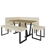 Eckbank Akiko Metal mit Tisch und Bänken - Eckbankgruppe für Ihrem Esszimmer, Küche modern, Sitzecke, Essecke. Perfekt für Küche, Büro und Rezeption. Solide Verarbeitung (Soft 18, 196x142 rechts)