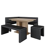 Eckbank Akiko mit Tisch und Bänken - Eckbankgruppe für Ihrem Esszimmer, Küche modern, Sitzecke, Essecke. Perfekt für Küche, Büro und Rezeption. Solide Verarbeitung (Soft 11, 196x142 rechts)