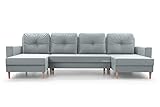 mb-moebel Großes XXL Ecksofa, U-Form, Panorama, zu Bett umwandelbar, mit Truhe, 6/7-Sitzer, aus Stoff, Wohnzimmer & Wohnzimmer, 300 x 137 x 84 cm, Carl U Hellgrau