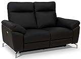Ibbe Design Schwarz Leder 2er Sitzer Relaxsofa Couch mit Elektrisch Verstellbar Relaxfunktion Heimkino Sofa Doha mit Fussteil, Federkern, 162x96x101 cm