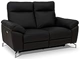 Ibbe Design Schwarz Leder 2er Sitzer Relaxsofa Couch mit Elektrisch Verstellbar Relaxfunktion Heimkino Sofa Doha mit Fussteil, Federkern, 162x96x101 cm