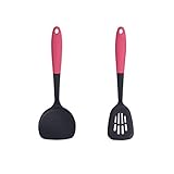 Spatel 2-teiliges Silikon Turner Pfannenwender Set Heat Resistant 210 ℉ - Küche Massiv Turner, Kelle und Fisch Spatula - Flexible & Non Stick Kochutensilien for Ei, Pfannkuchen, Steak (Color : Red)