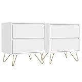 Yaheetech 2X Nachtschrank Nachttisch mit 2 Schublden Metallbeine Nachtkommode Besitelltisch Sofatisch Nachtkonsole für Boxspringbett, 40 x 50 x 57 cm