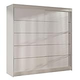 Sofnet Kleiderschrank Basti IV 200 cm - Schwebetürenschrank mit Kleiderstange und Einlegeboden, Schlafzimmerschrank mit 2 Türen, Schiebetüren, 200x215x58 cm (Weiß)