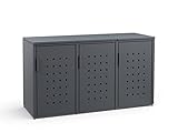 MEISTERBOX – 3er Mülltonnenbox Mülltonnenverkleidung mit Flachdach - 120L - Korpus, Dach & Pfosten Anthrazit