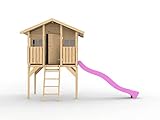 Belladoor Kinderspielhaus aus Holz Toby inkl. Rutsche Pink | B x T x H: 219 x 198 x 282 cm | inkl. Fenster & Leiter & 2,28 m Wellenrutsche Pink | Garten-Sommerhaus für Kinder