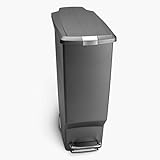 simplehuman CW1363 40 Liter, schmaler Treteimer, Mülleimer Küche, Abfalleimer, Mülltrennsystem, Mülltrennung, Recycling, grauer Kunststoff, 5 Jahre Garantie