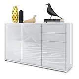 Vladon Sideboard Ben V3, Kommode mit 3 Türen und 2 Schubladen, Weiß Hochglanz/Weiß Hochglanz (117 x 74 x 36 cm)