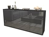 Stil.Zeit Sideboard Ole - Korpus anthrazit matt - Front Hochglanz Graphit (180x79x35cm) Push-to-Open Technik & Leichtlaufschienen