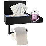 RosewineC Toilettenpapierhalter, Toilettenpapierhalter Ohne Bohren, Klopapierhalter Selbstklebend mit Feuchttücherbox, Mattschwarz Klopapierhalter, Wandhalterung Papier Halterung