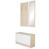 FineBuy Wand-Garderobe Salerno mit Garderobenpaneel Spiegel & Schuhkipper 80 cm breit 27 cm Schmal | Flurgarderobe Klein Garderobenset Modern Schuhschrank Flur Holz | Garderobe Platzsparend
