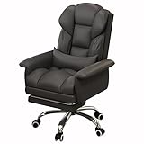 DETMOL Bürostuhl,sitzend bequem Latex Kissen + 360° Drehung + Fußstütze,Hebbar Leder Chefsessel/Computer Stuhl/PC-Gaming-Stuhl,geeignet für Büro Schlafzimmer Studie (Color : Schwarz,S : 98-108 * 45