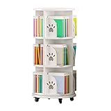 WHDNIOSS Bücherregale, drehbares Bücherregal, 360°-Bücherregal mit Rollen, Bodenbelag, Bilderbuchregal, mehrstufige Regalaufbewahrung (Color : White, Size : 50.5 * 97cm)