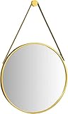 JUNZAI Wandmontierter Kosmetikspiegel, kreisförmiger Hängespiegel, Goldener runder Wandspiegel mit gebürstetem Metallrahmen für Badezimmer, Waschtisch, Wohnzimmer, Schlafzimmer, Flur, Wanddekor