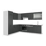 Vicco Küchenzeile Fame-Line Landhaus Eckküche Winkel Küche Einbau (Weiß/Anthrazit)