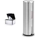 blomus -MENOTO- Feuchttücherbox aus mattiertem Edelstahl & NEXIO- WC-Rollenhalter aus Edelstahl, exklusiver Toilettenpapierhalter mit Platz für bis zu 4 Rollen, modernes Badaccessoire ohne Montage