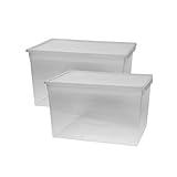 Kreher 2 Stück XXL Aufbewahrungsbox mit Deckel aus transparentem Kunststoff und XXL Stauvolumen! pro Box ca. 50 Liter, Maße: 37,6 x 52 x 31 cm