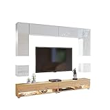 BROMARKT Premium Wohnwand Wohnzimmer Set 8 Teile – Wohnzimmer Schrank - Wohnzimmer Möbel mit Wandschrank und TV Schrank - Wohnzimmerschrank Komplett Möbel - Eiche Craft und Hochglanz Weiß