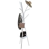 IOTXY Bodenständig Flur Kleiderständer Baum - Weiß 180cm hoher Kleiderbügel mit Ablage und 9 Haken für Handtaschen-Jacken-Schal-Halter, Freestanding Metal Coat Rack Tree in White