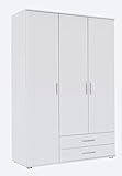 Rauch Möbel Rasant, Schrank Drehtürenschrank inklusive 2 Schubladen, 3-türig, Zubehörpaket Basic 3 Einlegeböden, 1 Kleiderstange, Weiß, 52 x 127 x 188 cm