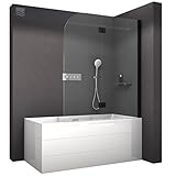 BERNSTEIN® Badewannenaufsatz NT209 Duschwand für Badewanne, Faltwand für Wanne 120x140cm, 2-teilige Duschwand, Duschtrennwand aus ESG-Glas – Profilfarbe Schwarz matt