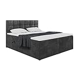 MEBLINI Boxspringbett mit Bettkasten - Gepolstert Doppelbett mit Matratze und Topper - Polsterbett mit Stauraum - Bett mit Kopfteil - Stauraumbett - TAPO 2-180x200 - H3/Schwarz Samt