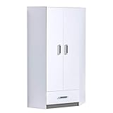 Furniture24 Eckkleiderschrank TRAFIKO 02, 2 Türiger Drehtürenschrank, Eckschrank mit 3 Einlegeböden, Kleiderstange und Schublade, Kleiderschrank für Jugendzimmer, Kinderzimmer (Weiß/Grau)