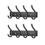 MEIJO Garderobenhaken Edelstahl, Hakenleiste Kleiderhaken Wand mit 4 Haken, Garderobe Garderobenleiste Wandgarderobe für Schlafzimmer Bad Küche (Schwarz, 4 Haken 2 Stück)