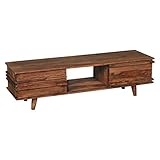 FineBuy Lowboard Massivholz Sheesham Kommode 145 cm TV-Board Ablage-Fach Landhaus-Stil Unterschrank TV-Möbel Echt-Holz HiFi-Rack 41 cm hoch Sideboard tief Deko Fernsehschrank offen Natur-Produkt