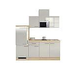 MMR Singleküche Derry - Küche mit E-Geräten - 2er Glaskeramik-Kochfeld - Mikrowelle - Breite 210 cm - Perlmutt Weiß