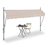 Relaxdays Klemmmarkise, 300 cm breit, höhenverstellbar, Sonnenschutz Balkon ohne Bohren, UV-beständig, Kurbel, sand/grau