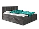 Boxspringbett Star mit Topper, Bonell-Matratze und 2 Bettkästen, Doppelbett, Polsterbett, Bett, Bettgestell, Stilvoll, Schlafzimmer, Velour oder Webstoff (Dunkelgrau (Kronos 22), 140 x 200 cm)