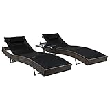 vidaXL 2 x Sonnenliegen mit Tisch, Polyrattan und Textilene, verschiedene Farben