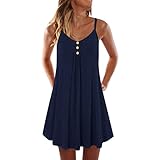 AQ899 Ladies Dresses Summer Plain Double Breasted Spaghetti Strap Sleeveless Mini Dress Bohemian Beach Sundress