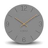 Cander Berlin MNU 2630 H Wanduhr MDF lautlos ohne Tickgeräusche 30 cm analog Wohnzimmer modern Vintage grau Holzzeiger